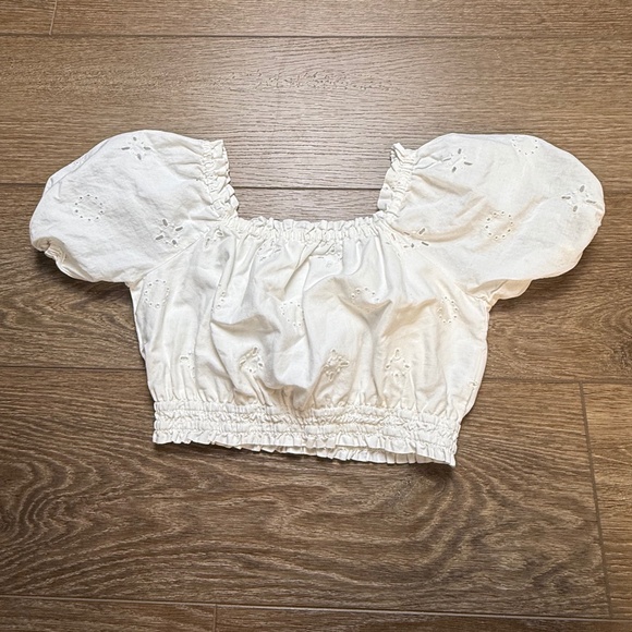 Gap Girls Cotton Puff Sleeve Top, Set of 2, Size Small, Linen, Eyelet, Summer - Picture 9 of 16